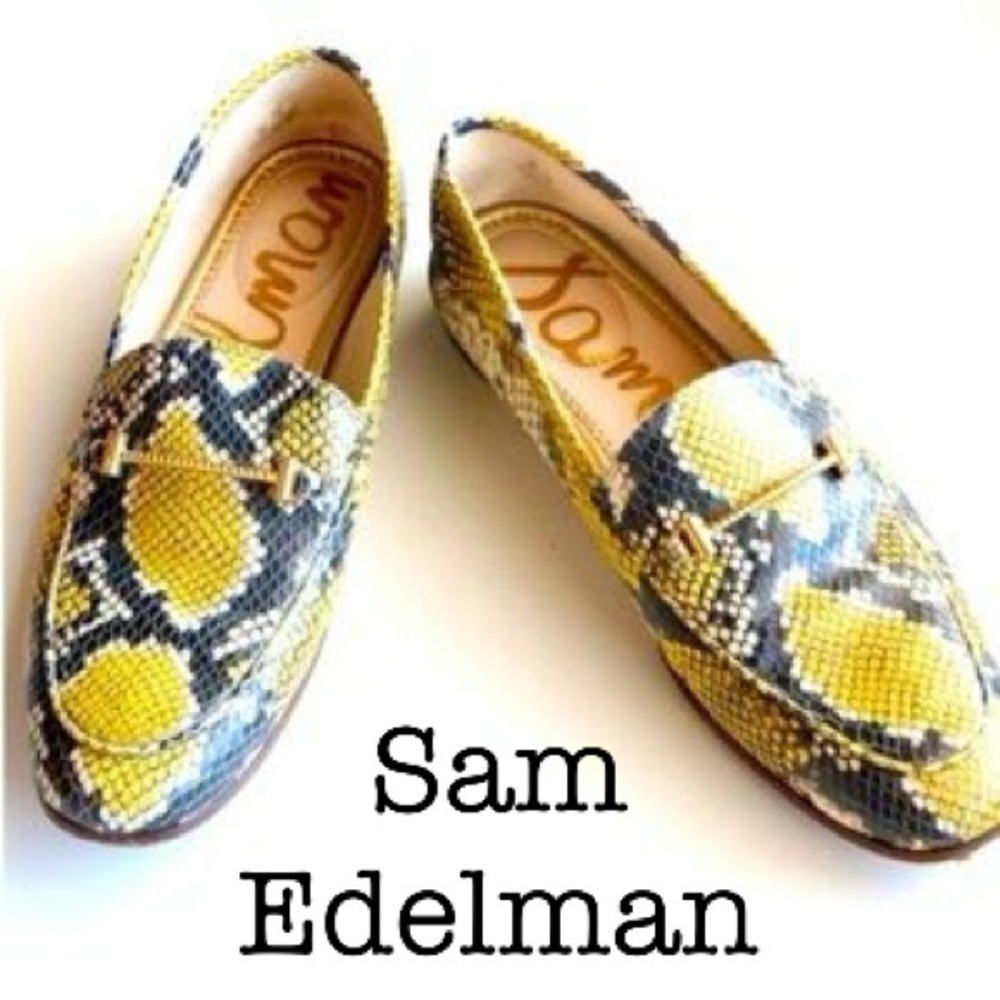 Sam Edelman Loraine Yellow Snake Skin Leather Loafers Size 7 1/2